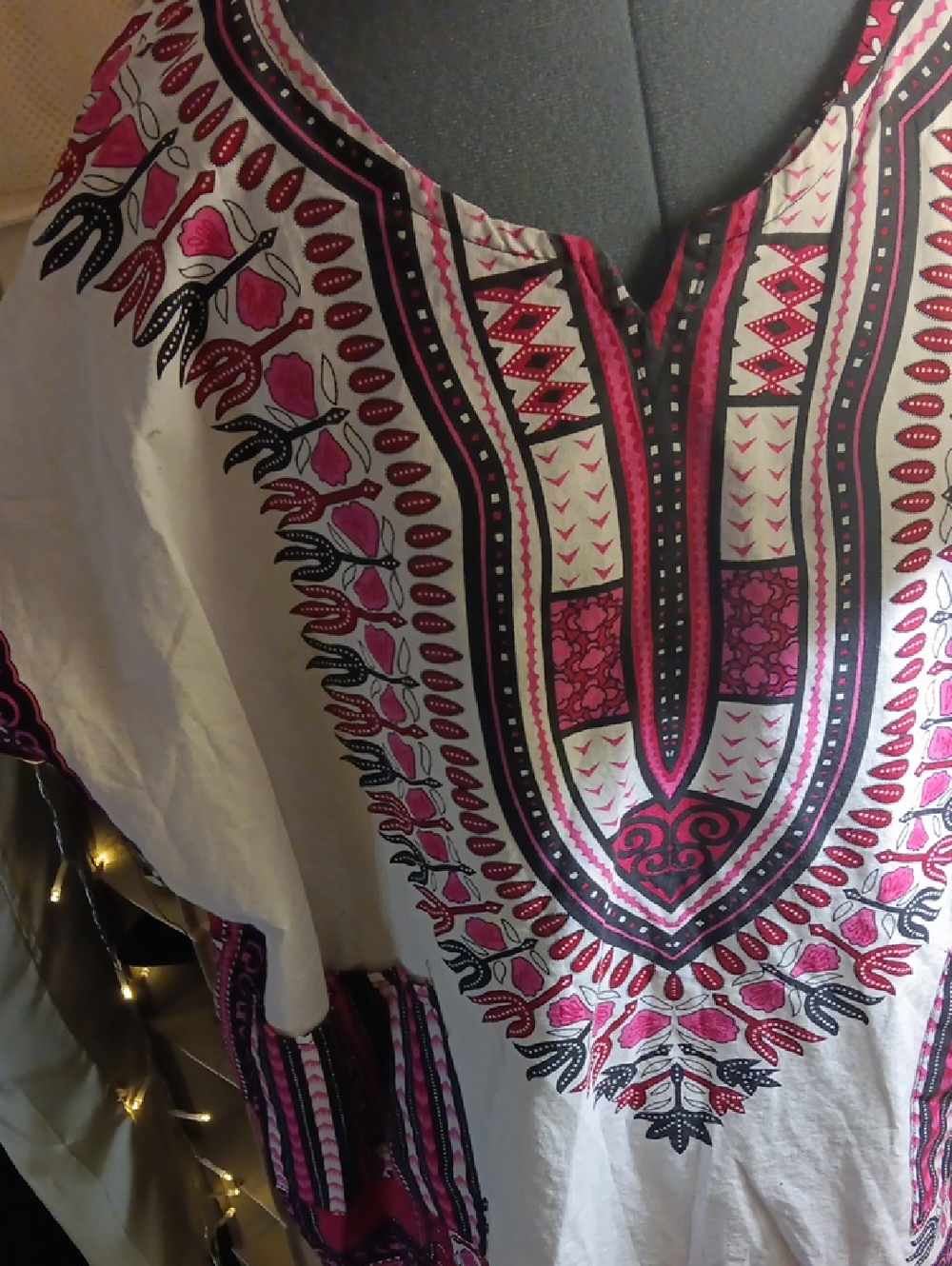 Dashiki V-Neck Women’s Top in White and Pink